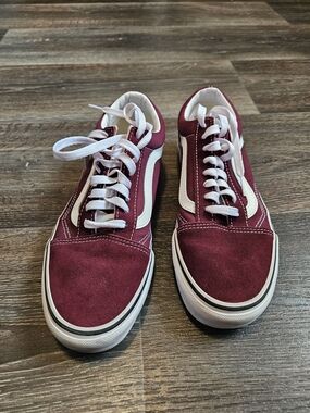 Van's Burgundy Suede Low-Top Sneakers with White Stripe